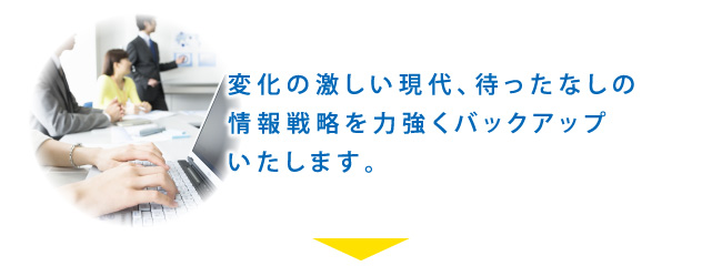 変化の激しい現代、待ったなしの情報戦略を力強くバックアップいたします。